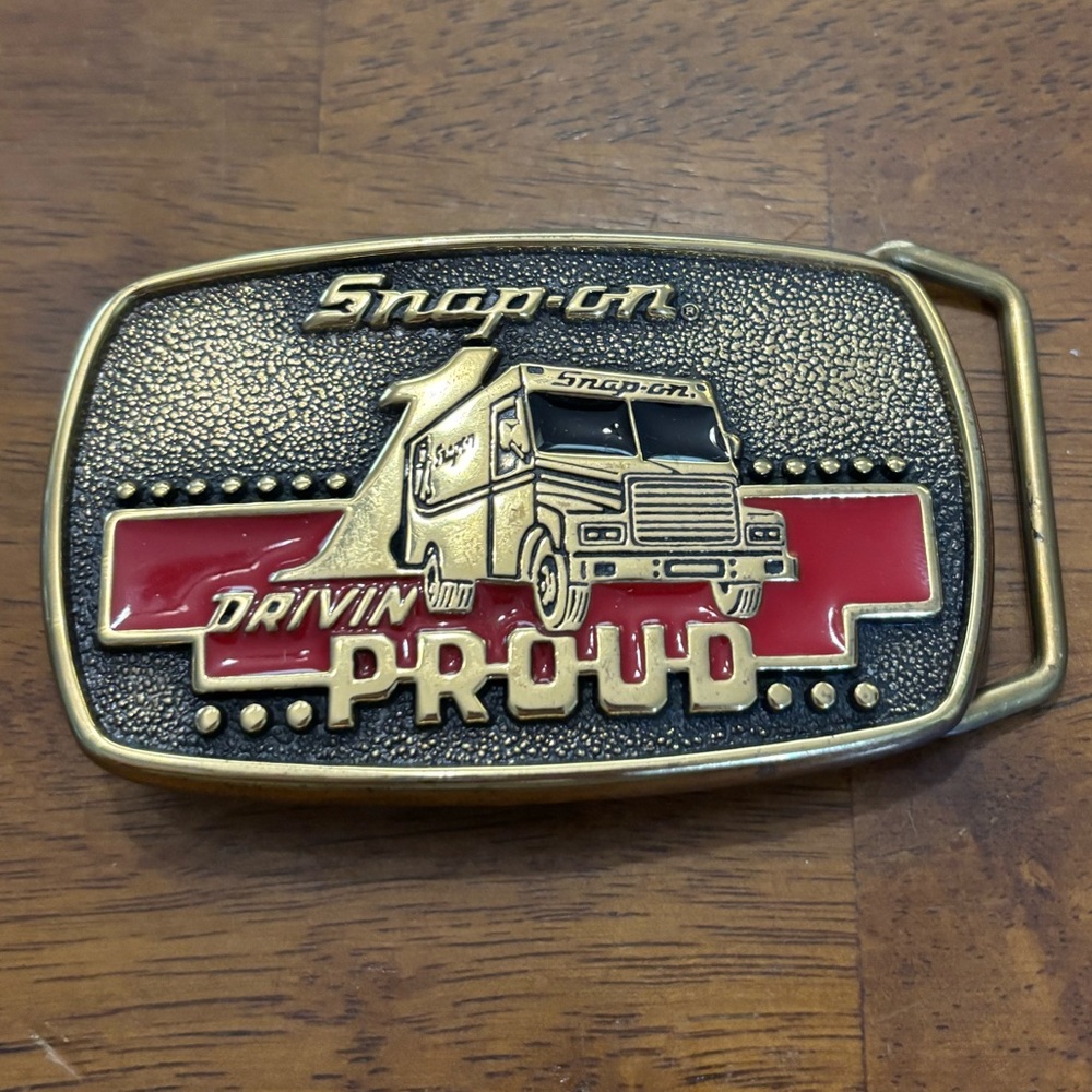 Vtg Snap On Belt Buckle Brass Driving Proud 1989 Ssx-1313 Made In USA Snap -On